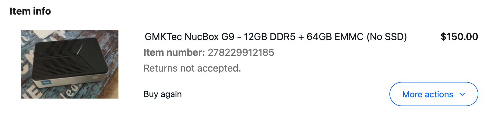 Screenshot of the eBay purchase for the G9