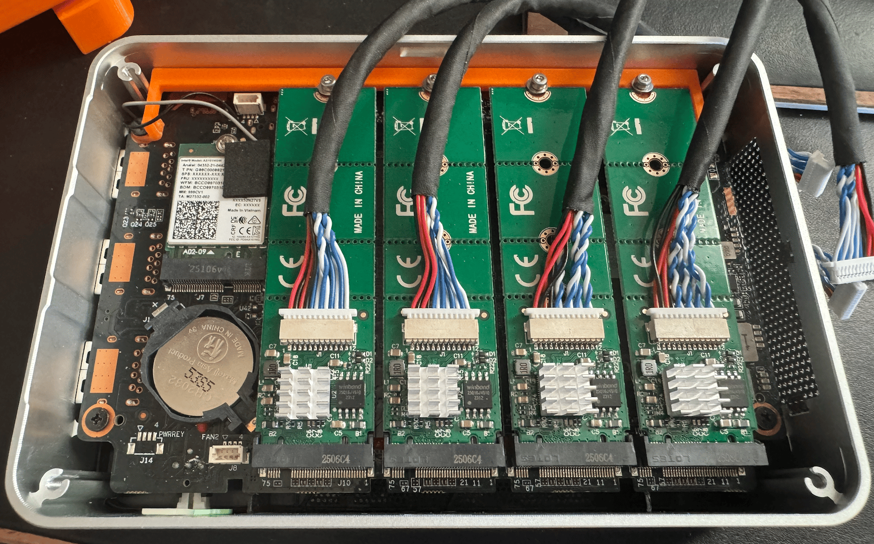 All 4 m.2 adapter in place with heat sinks