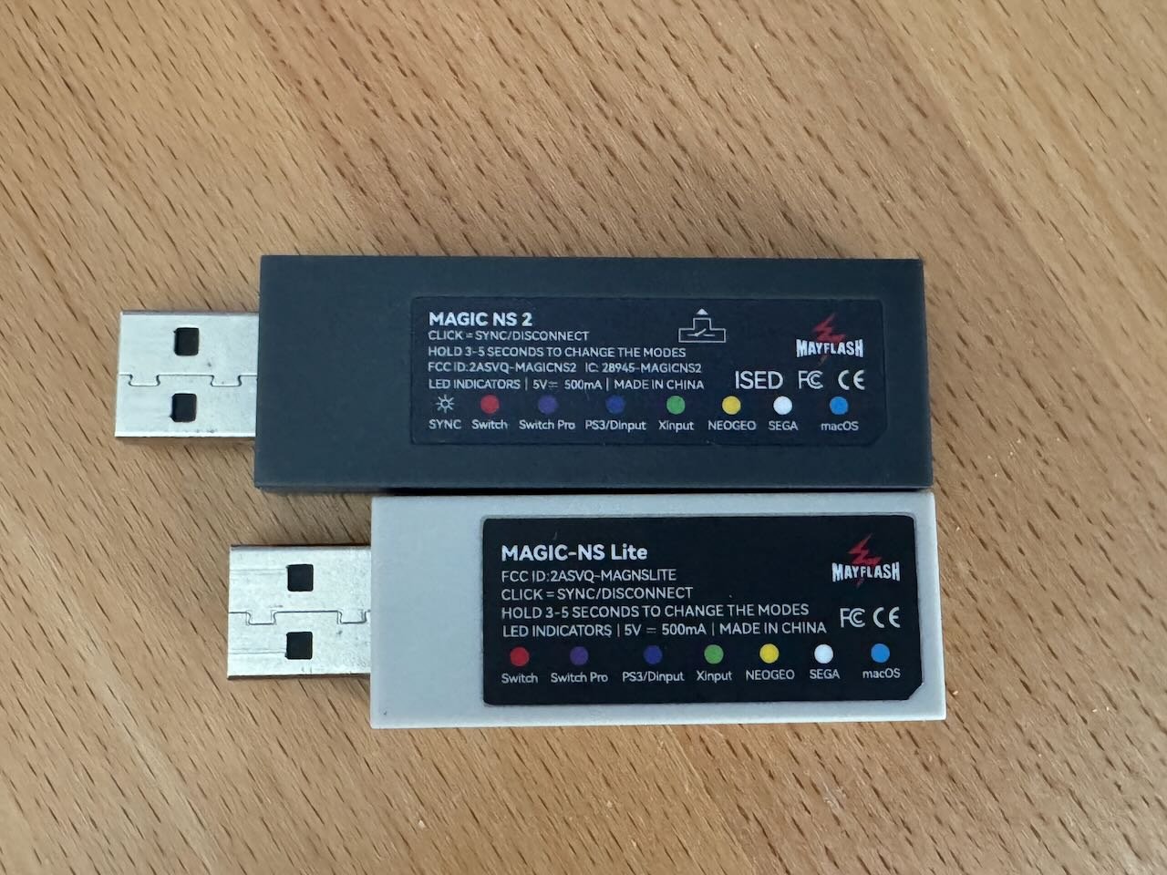 The two mayflash wireless usb adapters.
