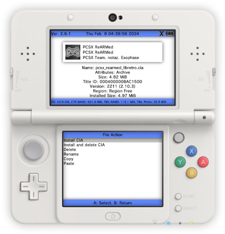 Install the PCSX .cia with FBI