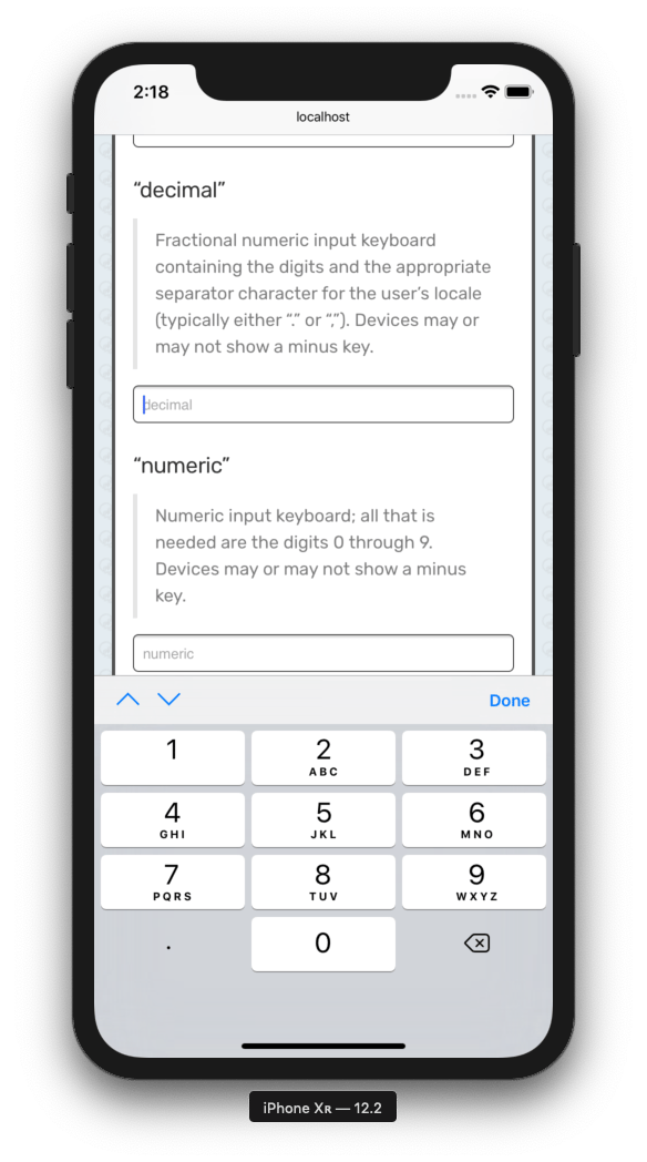 A note on iOS 12.2 input types